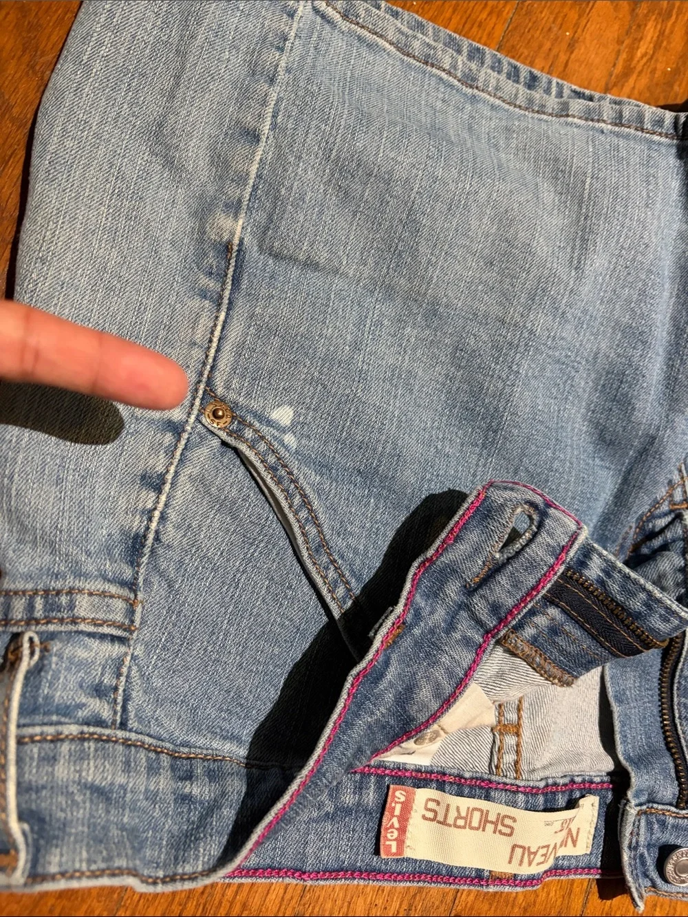 Vintage Y2K LEVIS 515 Light Blue Denim Jean Shorts holes used Sz 10